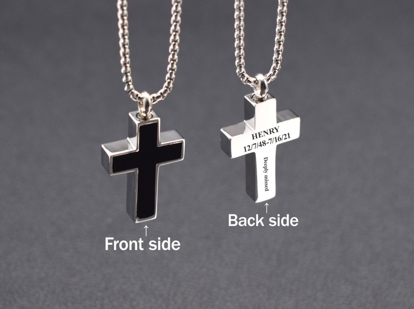 Memorial cross necklace for ashes Loss of a loved one Mens urn pendant