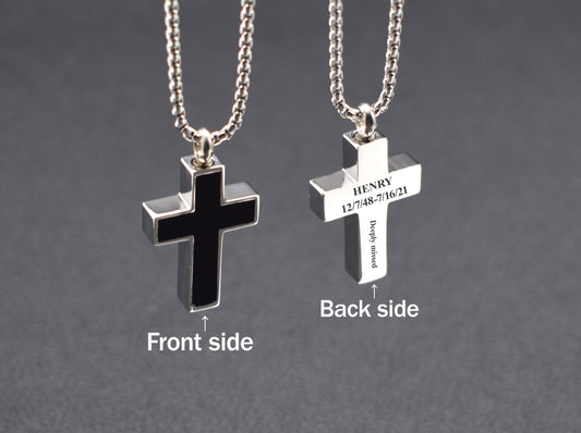 Memorial cross necklace for ashes Loss of a loved one Mens urn pendant