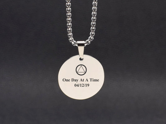 Sobriety anniversary necklace AA jewelry Sober birthday gift for men