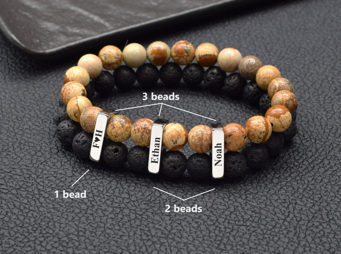 Name bracelet for men boyfriend dad custom gift idea for birthday lava jasper beads