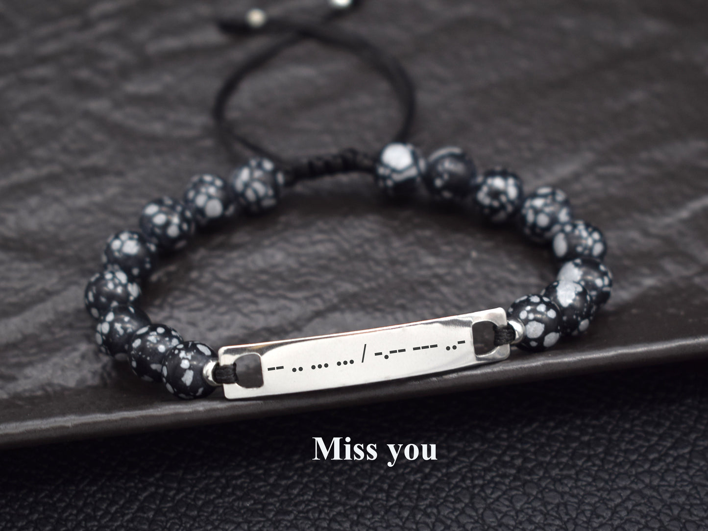 Custom Morse code bracelet men name initial anniversary boyfriend gift