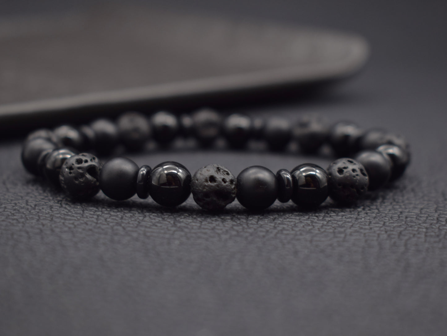 Lava stone and onyx beads bracelet black mens accessories