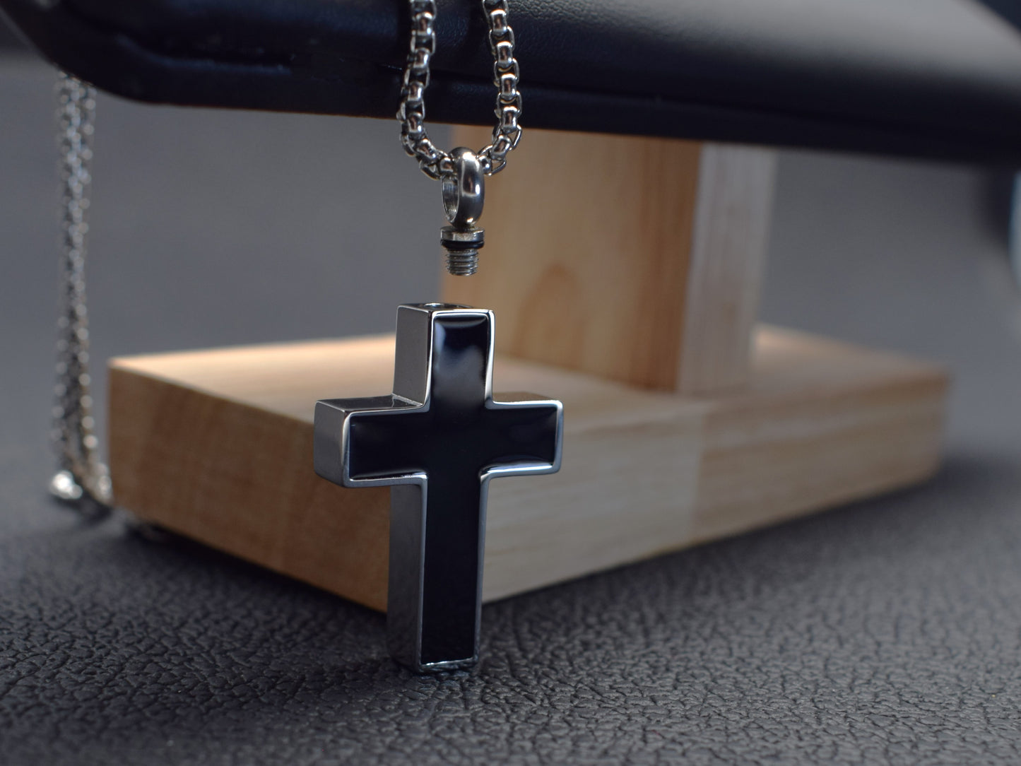 Memorial cross necklace for ashes Loss of a loved one Mens urn pendant