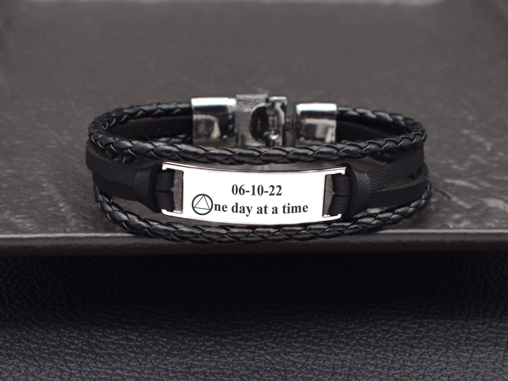 Sobriety gift for men - leather bracelet