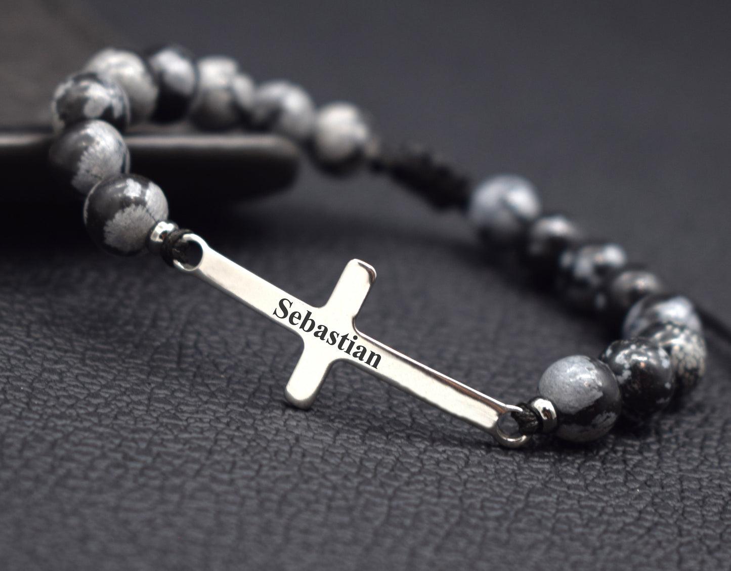 Bracelet cross with name gift for men boyfriend husband beaded bracelet