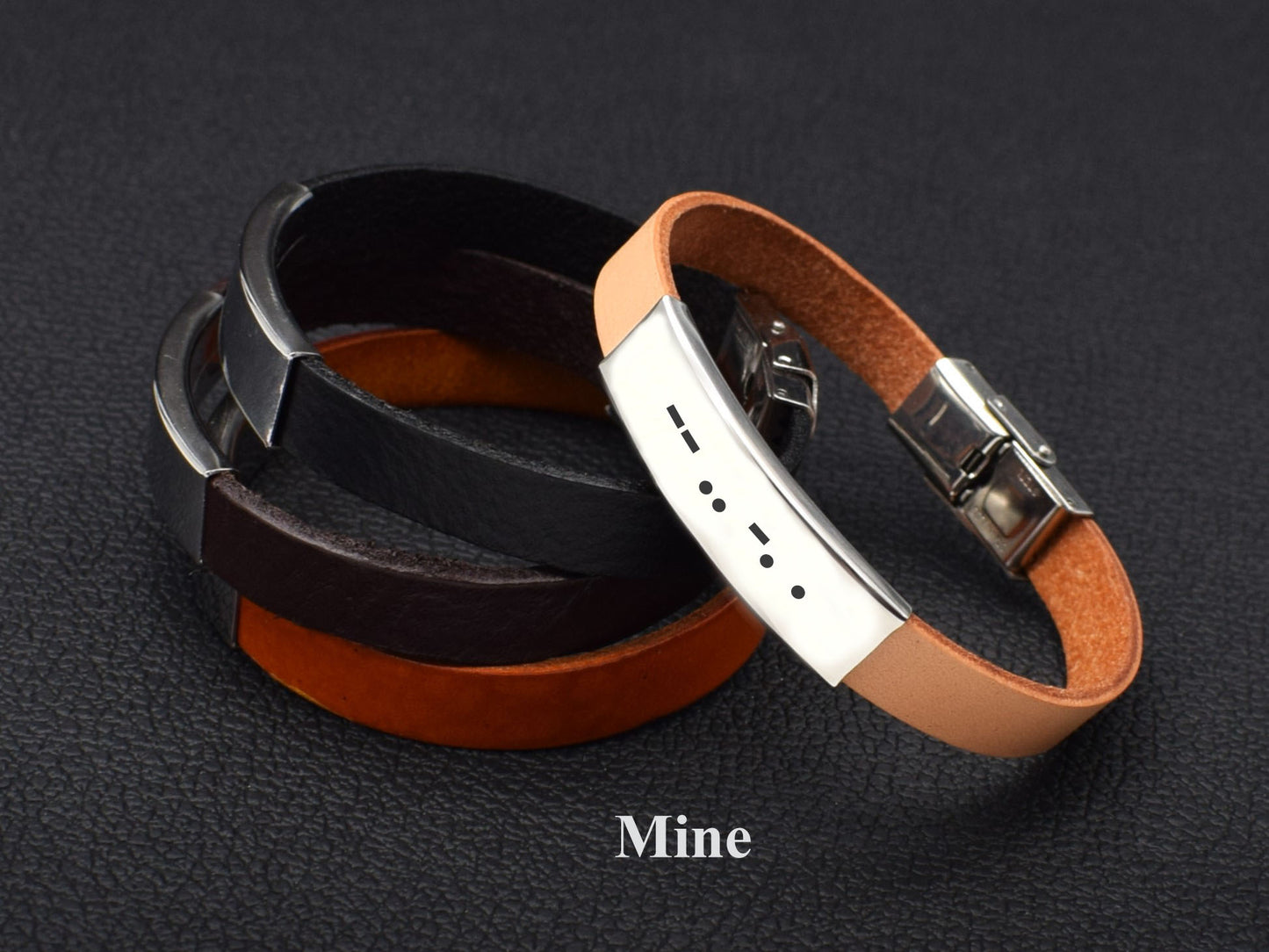 Custom leather Morse code bracelet women anniversary girlfriend gift