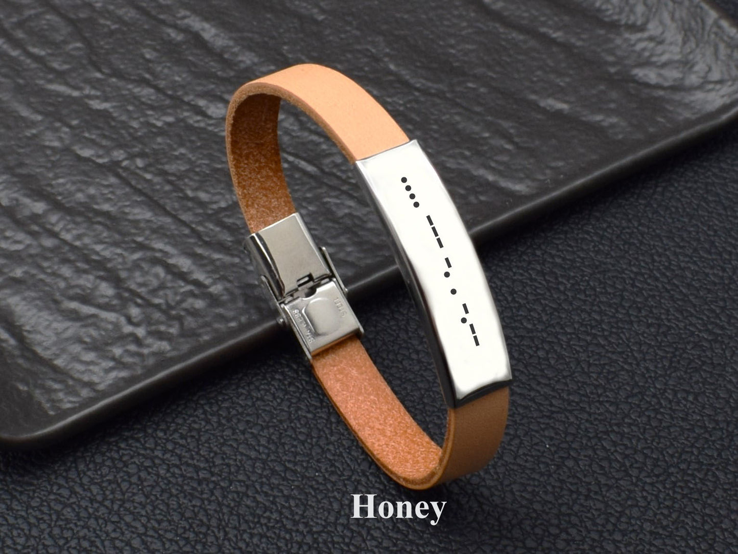 Custom initials date name leather Morse code bracelet for men him her