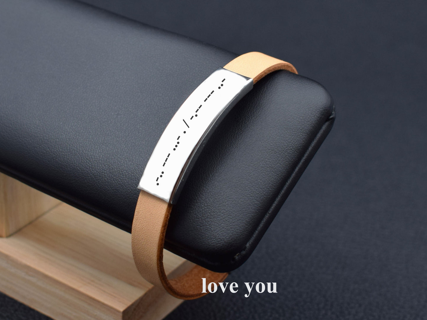 Custom leather Morse code bracelet women anniversary girlfriend gift