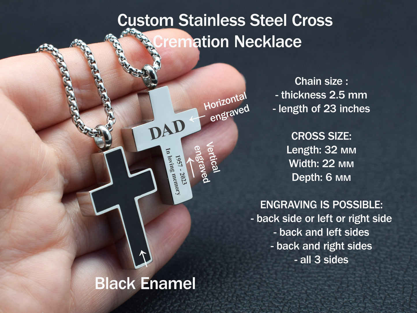 Memorial cross necklace for ashes Loss of a loved one Mens urn pendant